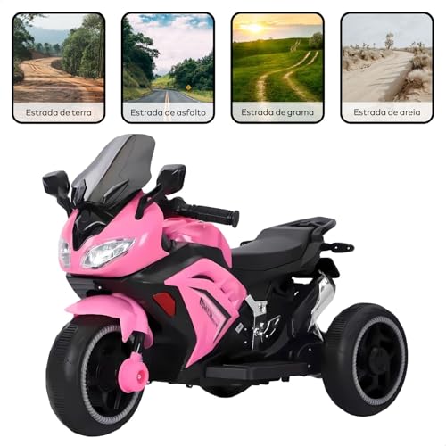 Moto Elétrica Infantil Motinha Triciclo Brinquedo Passeio Veículo com Controle Remoto Bateria 12v Re