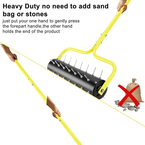 Asunrise 21" Rolling Lawn Aerator, 45 Preassembled Spikes, Only Needs 3-5 Minutes to Assemble, No Looseness, Good Package, 75" Long Handle with Quick Clip Connections, U-Shape Construction - Yellow. by Asunrise - Image 5