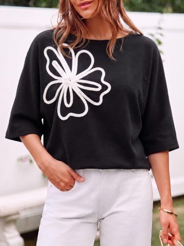 Image of Cicy Bell Womens Oversized Short Sleeve Sweaters Tops Knit Fall Pullovers