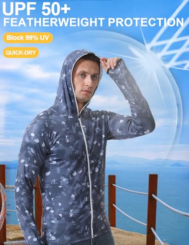 Image of Venzina Sunscreen Jacket for Men Fishing Sun Protection Jacket UPF 50+ Cooling Breathable Quick Dry Stylish Print Stretchable Design with Thumbholes Travel Hiking Camping