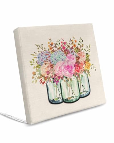 Homechoid Floral Beige Indoor Outdoor Couch Cushion Covers Replacement 4 Pack, Vintage Bottle Flower Eucalyptus Leaf Plant Waterproof Chair Sofa Seat Cover with Ties 20x18x4