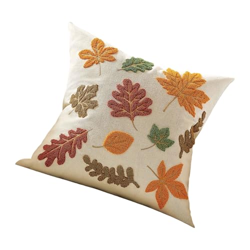 カボチャオータムリーフ刺繍クッションカバー家の装飾秋感謝祭ポリエステル生地装飾枕ケースソフト枕ケース用リビングルーム