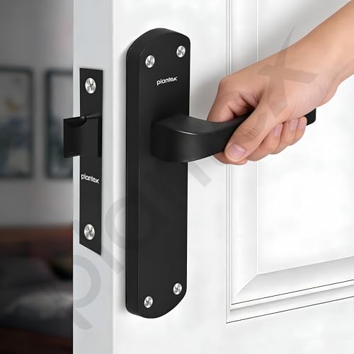 Image of Plantex Heavy Duty Bathroom Door Lock /Mortise Handle Lock /8inch Keyless Plate Handle Set for Home /Bathroom /Store Room /Balcony /Office with Baby Latch (8132- Z-Black)