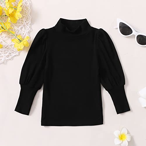 Kid Toddler Baby Girl Basic Solid Turtleneck T-Shirt Blouse Top Puff Long Sleeve Pullover Fall Winter Clothes (Black, 5-6 Years) #TOP2