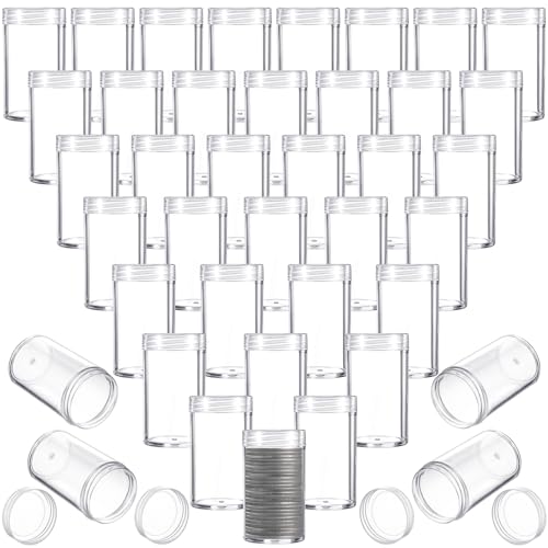 40 Pcs Half Dollar Coin Tube Coin Storage Tube Quarter Holder Clear Coin Penny Tube Plastic Coin Holders Coin Tubes Coin Container with Screw for Coins Collection Supplies 2.52 x 1.26 Inch