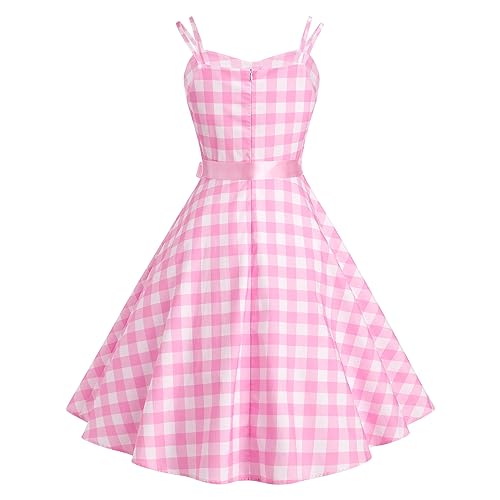 ODIZLI Pink Gingham Dress Women Pink Plaid Dress for Women Pink Gingham Dress Short 50s Costume for Halloween Christmas Pink Gingham Dress Halloween Dress for Women Pink Plaid Dress FFF M