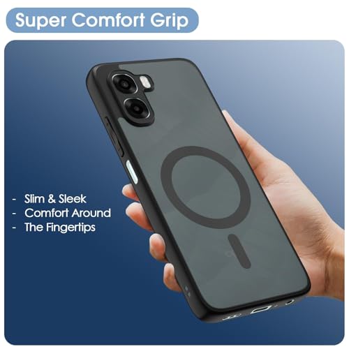 Image of Back Cover for Oppo A6X 5G, Smoke Matte PC Back + Soft Side Black TPU Bumper Shockproof Magnetic Support Mobile Case Cover (Oppo A6X 5G)