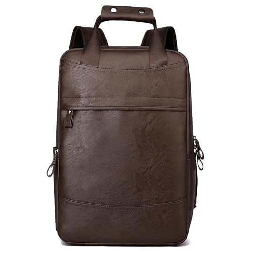 Mochila Masculina Couro Para Notebook 14/15.6 Polegadas Grande Capacidade Bolsa de Viagem Executiva Impermeavel Reforçada (Castanho)