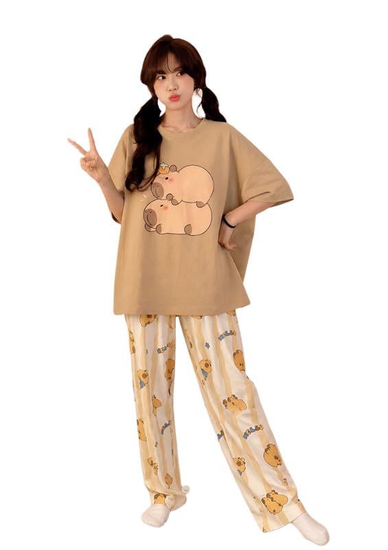 Image of KSHS Printed Round Neck Short Sleeve Nightsuit Set | Pajama Set | Casual Night Dress for Women