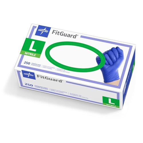 Medline FitGuard Touch Nitrile Exam Gloves, 250 Count, Large, Powder Free, Disposable, Not Made with Natural Rubber Latex, Excellent Sense of Touch for Medical Tasks, Durable for Household Chores