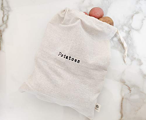 Montecito Home - 100% Linen Onion And Potato Linen Bags, Potato Sacks, Potato Keeper, Washable Storage Bags, Storage For Pantry- Combo Set - Two 15"X12" Farmhouse Artisan Linen Bags #TOP3