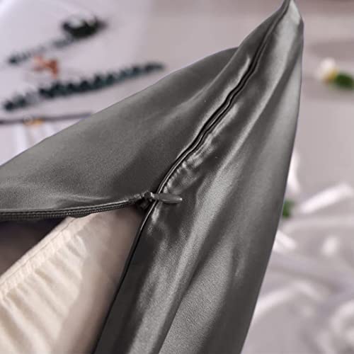 Thxsilk Square Throw Cushion Covers Natural Silk 19 Momme Hypoallergenic Pillowcase Cover With Zipper (26''X26'', Charcoal) #TOP5