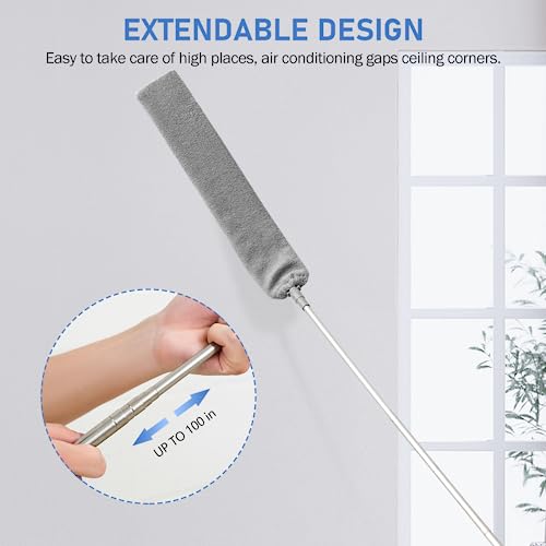 Image of SetSail Dusters for Cleaning, 100-inch Extra-Long Floor Duster with Extension Pole Bendable Microfiber Head Washable Ceiling Fan Cleaner Duster for High Ceilings, Furniture