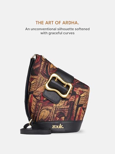 Image of ZOUK Women's Ardha Sling Bag | Black Vegan Leather Crossbody Bag | Asymmetric Silhouette| Adjustable Strap