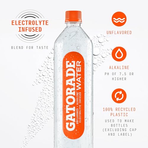Gatorade Water, Electrolyte Infused for Great Taste, Alkaline PH 7.5 or higher, Unflavored, 1L (Pack of 6)