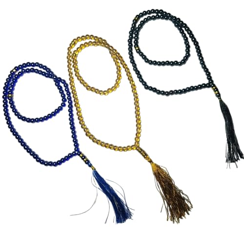 Image of Prayer Beads Tasbih Set, 100 Beads with Tassels, Blue Black Golden, 3 Pack