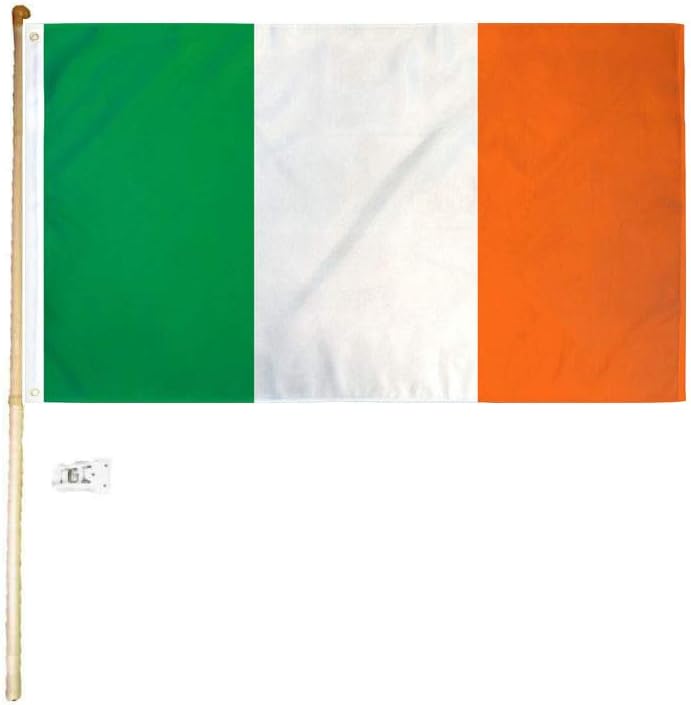 3x5 3'x5' Ireland Plain Polyester Flag with 5' (Foot) Flag Pole Kit with Wall Mount Bracket & Screws (Imported)