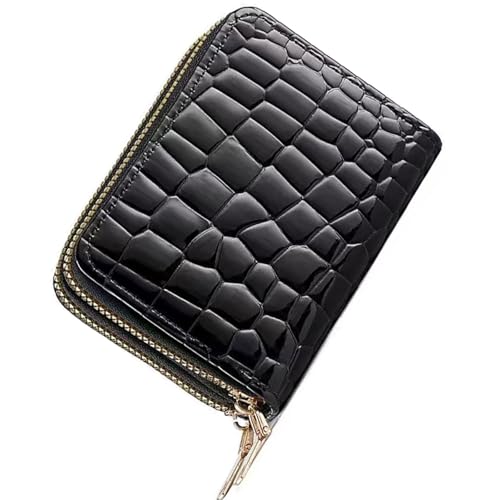 Double-layer women's currency storage bag, zipper-style card storage pocket, compact and portable 14-position large-capacity storage bag, currency and credit card storage bag (black)