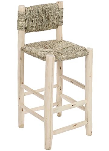 Bohome Living - Bohome Living - Tabouret de bar en bois brut, Chaise haute avec dossier, vendu à l'unité (Hauteur d'assise : 60cm)