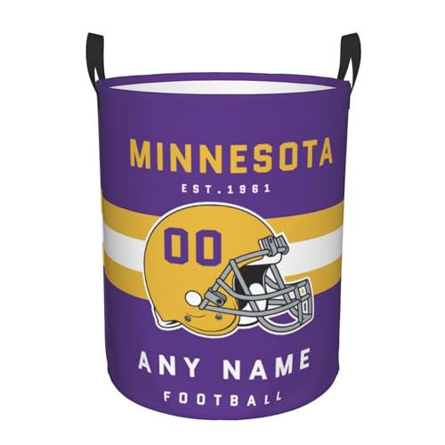 Custom Minnesota Laundry Hamper - Personalized Football Style Laundry Basket - Customized Name And Number - Dirty Clothes Hamper Waterproof Large Capacity Hamper for Bedroom Bathroom Living Room