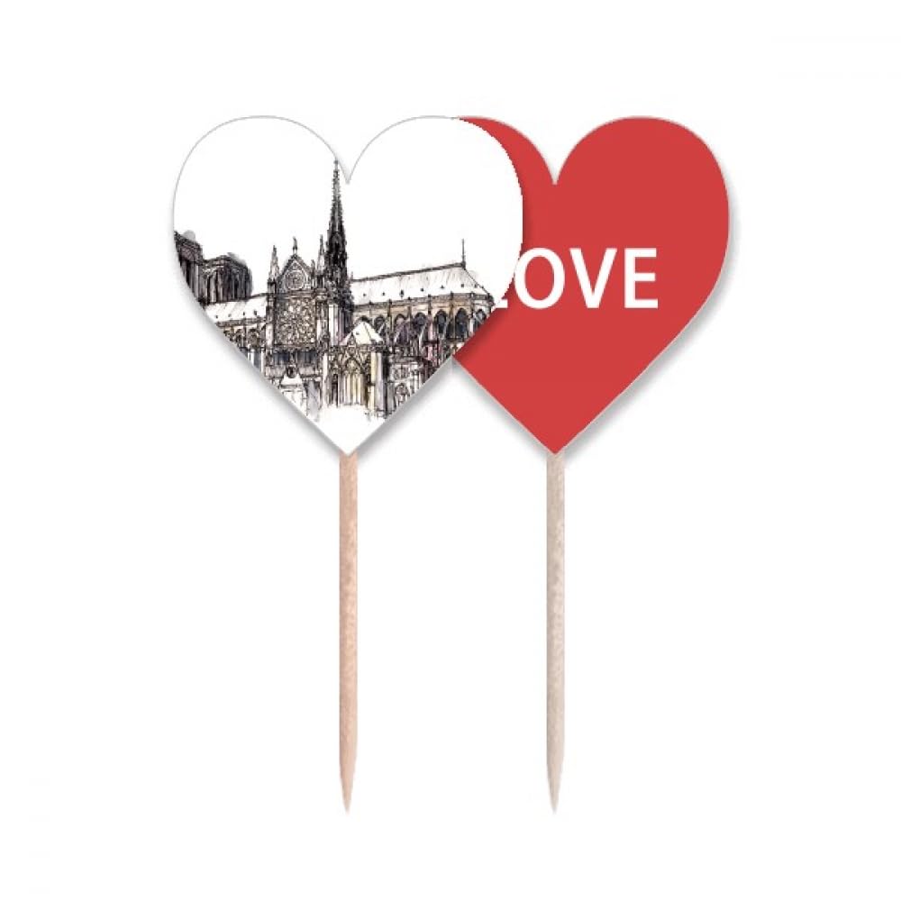 Cure-dents drapeau Paris Notre-Dame et pique cupcake cœur pour décoration de buffet et fête