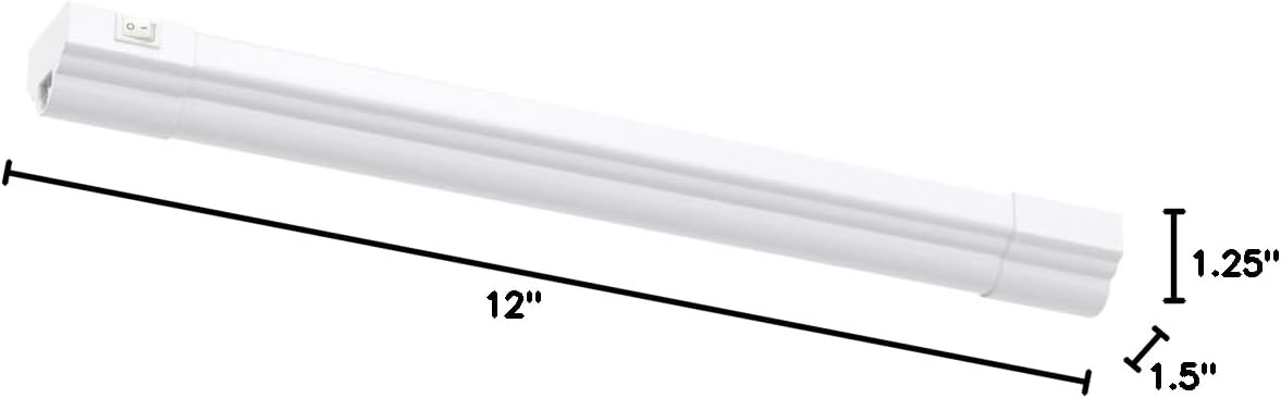 Maxxima 12 inch LED Under Cabinet Light - 600 Lumens Warm White 3000K, Undermount Lighting Fixture for Kitchen, Closet, and Bedroom, On/Off Switch, Plug in