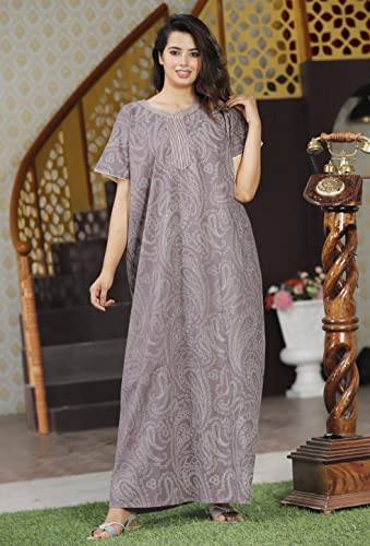 Image of G4Girl Pure Cotton Embroidery Nighty for Women's | Night Gown | Nighty | Nightdress | Maxi | Sleepwear | Jaipuri Nighty | Nighties | Gown