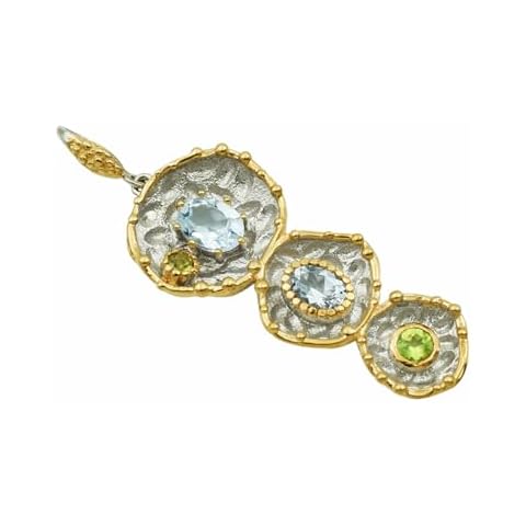 SILCASA Blue Topaz & Peridot 925 Sterling Silver Rhodium Designer Pendant Cover
