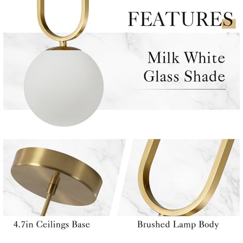 Image of Pendant Light Set of 2 Modern Gold Brass Kitchen Island Lighting with Glass Shade, Adjustable Mini Globe Hanging Pendant Lamp for Bedroom Living Room Dining Room (2 Pack)