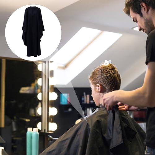 Capa para cortar cabello SHOWERORO negra con mangas, capa profesional para peluquería, ropa para corte de cabello para adultos, suministro para barbería miniatura 7