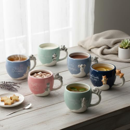 Deconox 3D Sevimli Hayvan Figürlü Porselen Kupa - 460 ml Büyük Boy - 6 Farklı Modelden Biri (Sürpriz/Asorti) - Hayvan Kulplu Eğlenceli Hediyelik Mug