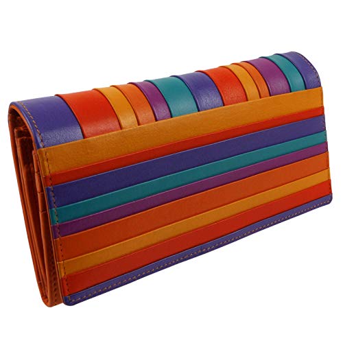 Golunski Cartera de cuero para mujer con solapa triple, Naranja Sevilla, Casual