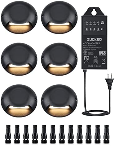 ZUCKEO Low Voltage Deck Lights with Transformer & Connector, Outdoor Landscape Step Light 5W Stair Lights LED Fence Lighting for Yard Garden Pathway, 12-24V AC/DC, Aluminum, 3000K Warm White (6Pack)