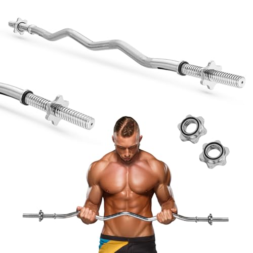 Gymtek Barra de pesos longa de 120 cm, barra de pesos até 85 kg, diâmetro 27 mm, para musculação, aço endurecido, abraçadeiras em estrela