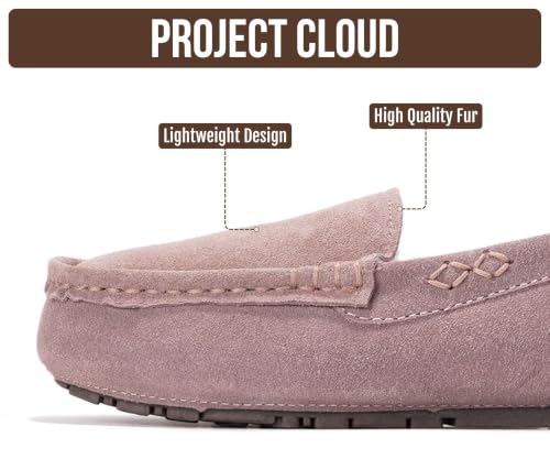 Image of Project Cloud 100% Genuine Leather Slippers for Women - Fur Lined Outdoor Slippers for Women Footwear with Memory Foam - Stylish Womens Moccasin (Cathi)