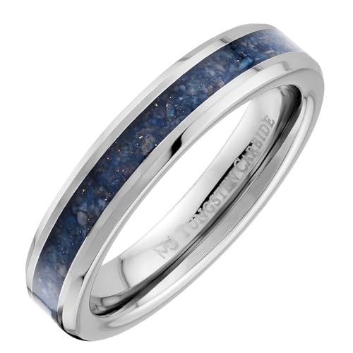 Custom Engraved Tungsten Carbide 4mm, 6mm or 8mm Wedding Band Blue Lapis Lazuli Inlay