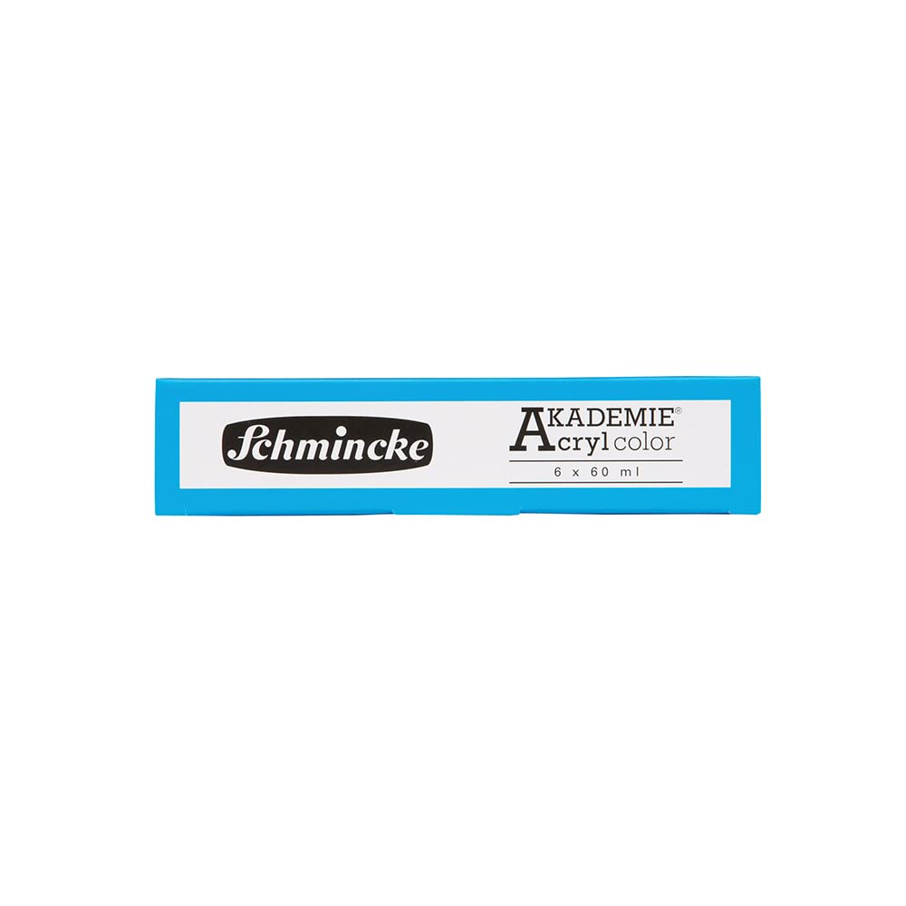 Schmincke - Acrílicos AKADEMIE®, 6 tubos de 60 ml, 76 759 097, estuche básico pequeño, tonos brillantes y muy resistentes a la luz, sin cadmio, acrílicos para artistas finos
