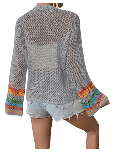 Image of SHENHE Women's Floral Crochet Cardigan Hollow Out Open Front Long Sleeve Cardigan Sweater