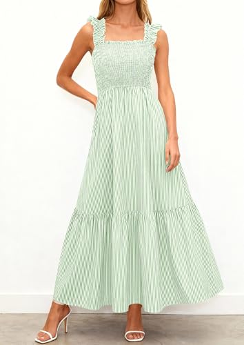 Image of PRETTYGARDEN Women's Summer Dress Casual Ruffle Strap Gingham Midi Sundress