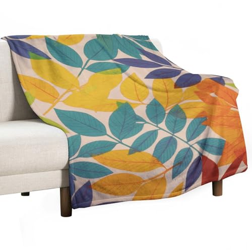 Couverture flanelle feuilles multicolores légère et confortable lit