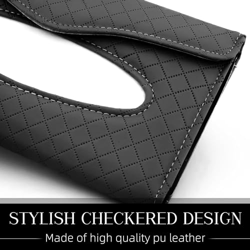 Image of RECLUSE Car Visor Tissue Holder Premium PU Leather Napkin Holder, Hanging Paper Towel Clip, Interior Storage Decoration for Universal Car Sun Visor Back Seat, Hanging Facial for Sun Visor & Backrest
