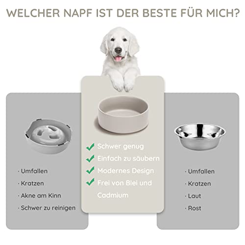 SPUNKYJUNKY Hundenapf Keramik Doppel Hund Futternapf mit Bambus Ständer für Katzen und Hunde (400ml, 2-Grau)
