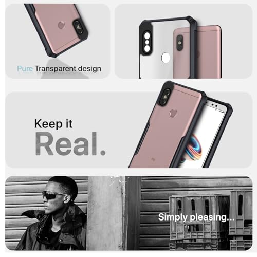 Image of Outlouders Back Cover for Redmi Note 5 Pro | Ultra Hybrid Transparent | Full Camera Protection | Raised Edge | Crystal Clear Bumper Case (Black)