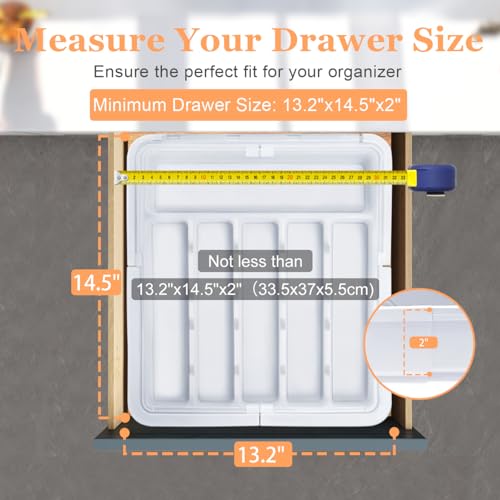Large Silverware Drawer Organizer Expandable Kitchen Utensil Organizer BPA Free Flatware Cutlery Holder Tray Adjustable Plastic Drawer Divider Storage for Forks Knives 6-9 Slots White