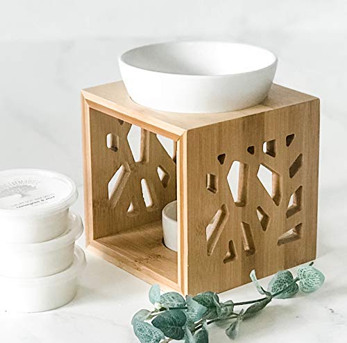 Oil burner and 3 beautiful scented melts. Wood Melts Warmer with Matte Porcelain