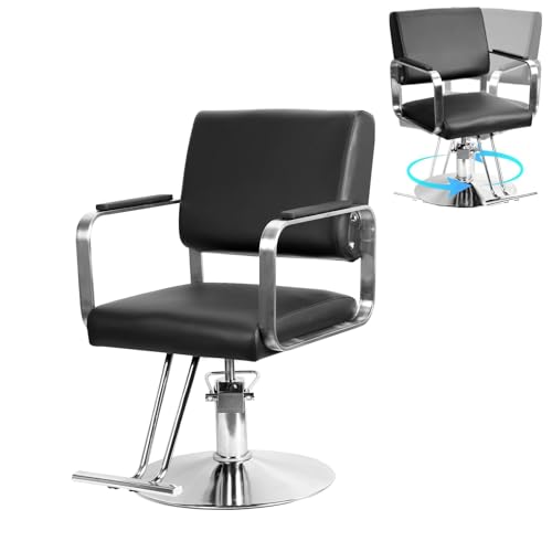 Aislerbee Friseurstuhl 250 kg Tragkraft 360 Drehbar 15cm Höhenverstellbar Hydraulischer Frisörstuhl mit Stahlsockel für Schönheitssalon Tattoo-Studio (Barber Stuhl B)