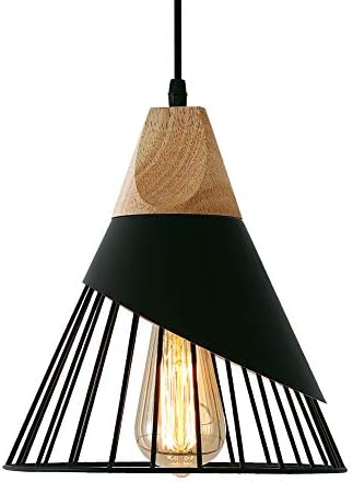 Mxsaoud Modern Black Pendant Light Over Kitchen Island, Adjustable Wood Hanging Light Fixture,Industrial Pendant Lighting for Dining Room,Living Room,Bedroom,Hallway,Kitchen,Bar