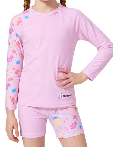 Image of Girls Swimsuit Two Piece Rash Guard Set for 4-14 Years UPF 50+ UV Protective Long Sleeve Swimwear