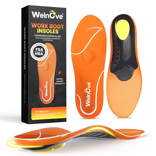 Work Boot Insoles for Men Anti Fatigue Shoe Insert Women Heavy Duty Arch Support Insoles for Plantar Fasciitis Flat Feet Foot Pain-XL-W: 9-10.5 | M: 7-8.5