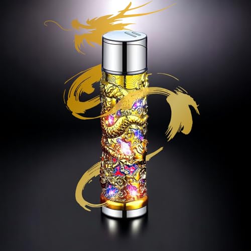 Encendedor llama jet ajustable recargable dragón dorado miniatura 7